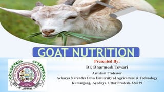Presented By:
Dr. Dharmesh Tewari
Assistant Professor
Acharya Narendra Deva University of Agriculture & Technology
Kumarganj, Ayodhya, Uttar Pradesh-224229
GOAT NUTRITION
 