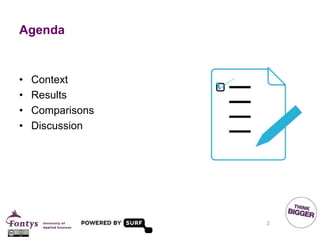 Agenda
• Context
• Results
• Comparisons
• Discussion
2
 