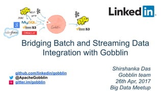The Data Driven Network
Kapil Surlaker
Director of Engineering
Bridging Batch and Streaming Data
Integration with Gobblin
...
