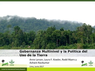 Gobernanza Multinivel y la Politica del
Uso de la Tierra
Lima, Junio 2017
Anne Larson, Laura F. Kowler, Rodd Myers y
Ashwin Ravikumar
 
