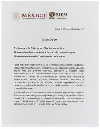 Memorandum Sobre la Reforma Educativa de 2013