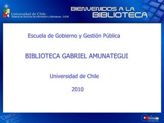 ESCUELA DE GOBIERNO Y GESTIÓN PÚBLICA BIBLIOTECA GABRIEL   AMUNATEGUI UNIVERSIDAD DE CHILE Marzo 2008 Escuela de Gobierno y Gestión Pública BIBLIOTECA GABRIEL AMUNATEGUI Universidad de Chile 2010 