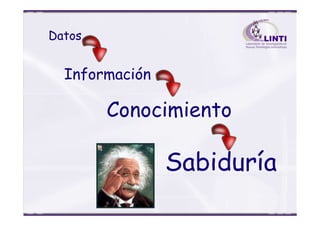 Conocimiento
Información
Datos
Conocimiento
Sabiduría
 