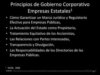 Principios de Gobierno Corporativo
              Empresas Estatales1
• Cómo Garantizar un Marco Jurídico y Regulatorio
  E...