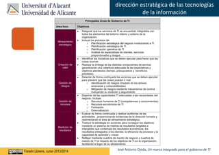 Faraón Llorens, junio de 2012
dirección estratégica de las tecnologías
de la información
Faraón Llorens, curso 2013/2014
José Antonio Ojeda, Un marco integrado para el gobierno de TI
 