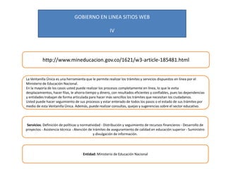 Gobierno en linea sitios web (Presentado por Juan Carlos Huertas Ortiz - UDES)