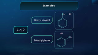 Examples
Benzyl alcohol
C7
H8
O
2-Methylphenol
 