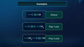 Examples
Ethynyl
Prop-1-ynyl
Prop-2-ynyl
 