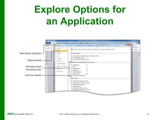Perform Commands from the RibbonThe RibbonDisplays across the top of the program windowGroups commands and features logicallyCan be minimized so only tab names appear