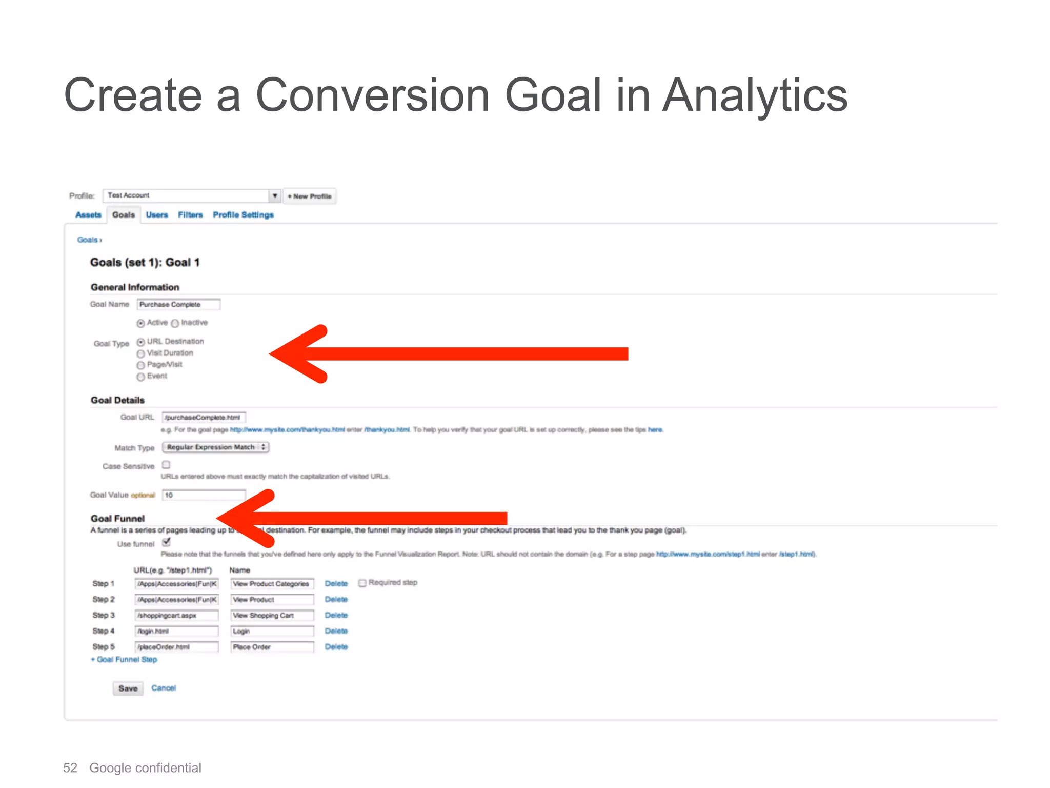 52 Google confidential
Create a Conversion Goal in Analytics
 