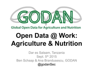 Open Data @ Work:
Agriculture & Nutrition
Dar es Salaam, Tanzania
Sept. 5th 2015
Ben Schaap & Ana Brandusescu, GODAN
@godanSec
 
