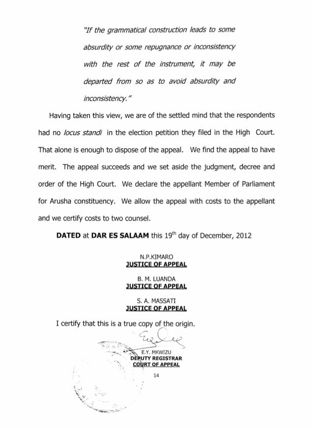 vs order decree mussa hamis jonathan lema agness Godbless vs mkanga,