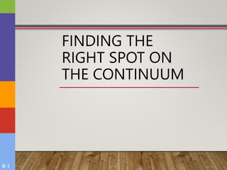 8-1
FINDING THE
RIGHT SPOT ON
THE CONTINUUM
 