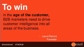 To win
in the age of the customer,
B2B marketers need to drive
customer intelligence into all
areas of the business.
- Lau...