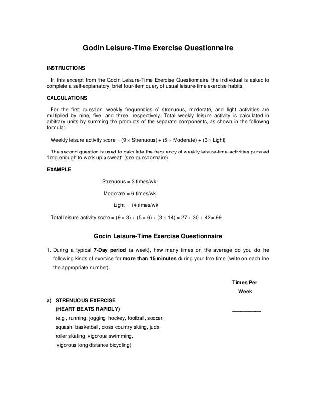 Godin LeisureTime Exercise Questionnaire