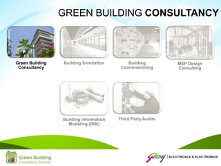 Green Building
Consultancy
Building Simulation Building
Commissioning
MEP Design
Consulting
Building Information
Modeling (BIM)
Third Party Audits
GREEN BUILDING CONSULTANCY
 