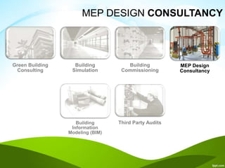 Green Building
Consulting
Building
Simulation
Building
Commissioning
MEP Design
Consultancy
Building
Information
Modeling (BIM)
Third Party Audits
MEP DESIGN CONSULTANCY
 