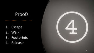 Proofs
1. Escape
2. Walk
3. Footprints
4. Release
25
 