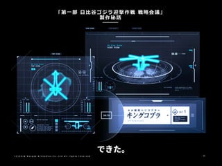 「第一部 日比谷ゴジラ迎撃作戦 戦略会議」
製作秘話
( C ) 2 0 1 8 N a n g o k R / S t u d i o s C o . , L t d A l l r i g h t s r e s e r v e d 22
 