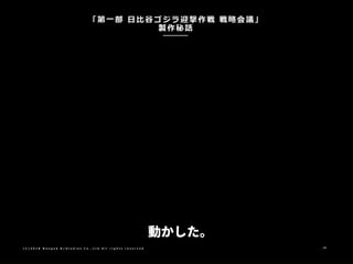 「第一部 日比谷ゴジラ迎撃作戦 戦略会議」
製作秘話
( C ) 2 0 1 8 N a n g o k R / S t u d i o s C o . , L t d A l l r i g h t s r e s e r v e d 24
 