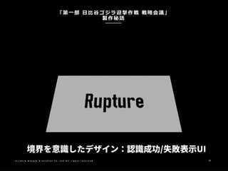 「第一部 日比谷ゴジラ迎撃作戦 戦略会議」
製作秘話
( C ) 2 0 1 8 N a n g o k R / S t u d i o s C o . , L t d A l l r i g h t s r e s e r v e d 28
 