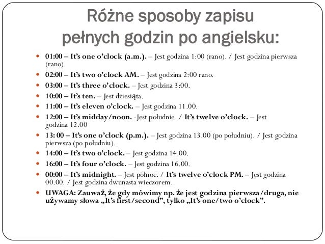 Jak Sie Pisze Godziny Po Angielsku - Godziny angielski