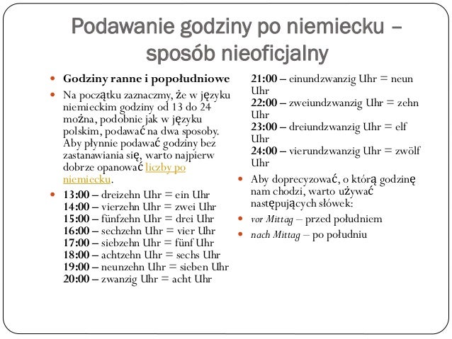 Niemiecki Godziny Oficjalne I Potoczne