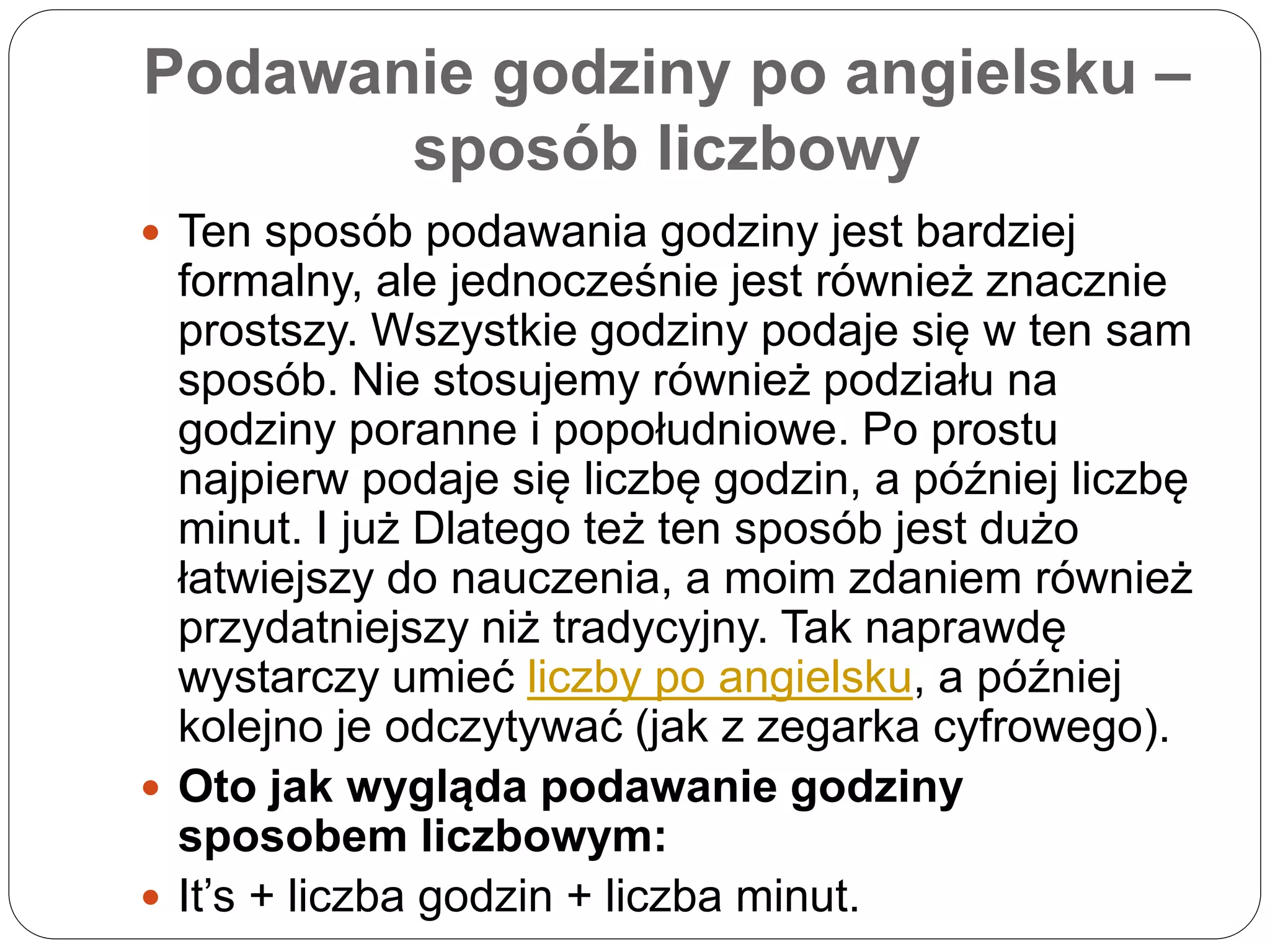 Jak Sie Pisze Godziny Po Angielsku - Godziny po angielsku | PPTX