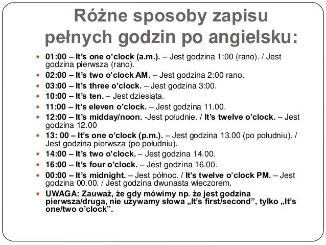 Jak Sie Pisze Godziny Po Angielsku - Godziny po angielsku