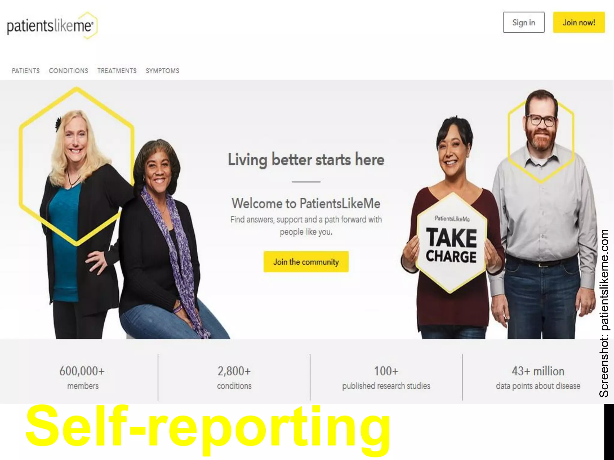 Self-reporting
Screenshot:patientslikeme.com
 