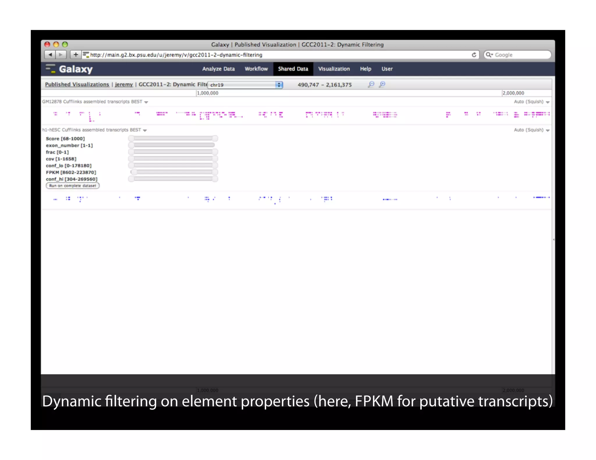 Dynamic ﬁltering on element properties here, FPKM for putative transcripts
 