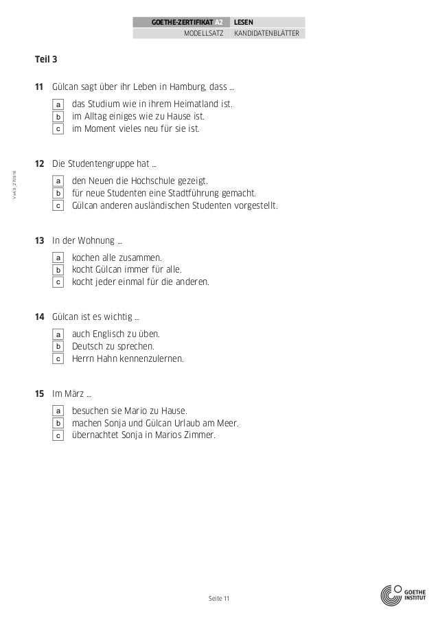Goethe Zertifikat A2 Modellsatzerwachsene