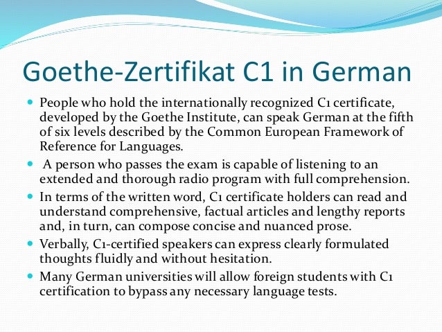 Goethe-Zertifikat C1 , Das neue Goethe-Zertifikat C1 – HOMW