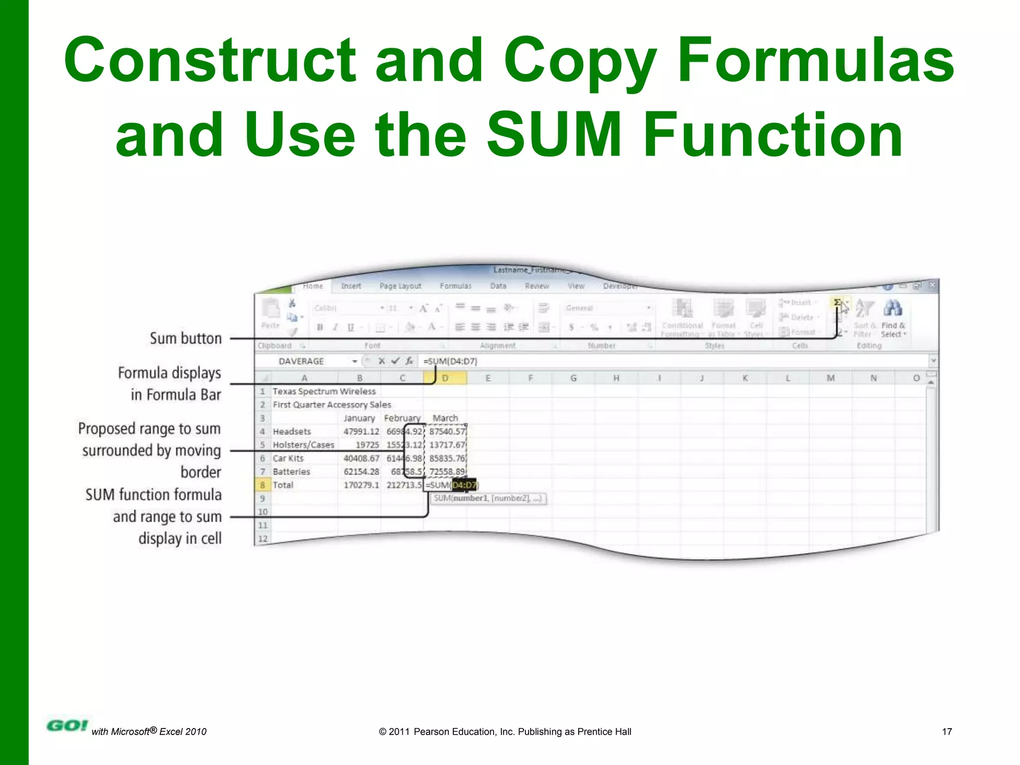 Construct and Copy Formulas and Use the SUM Function