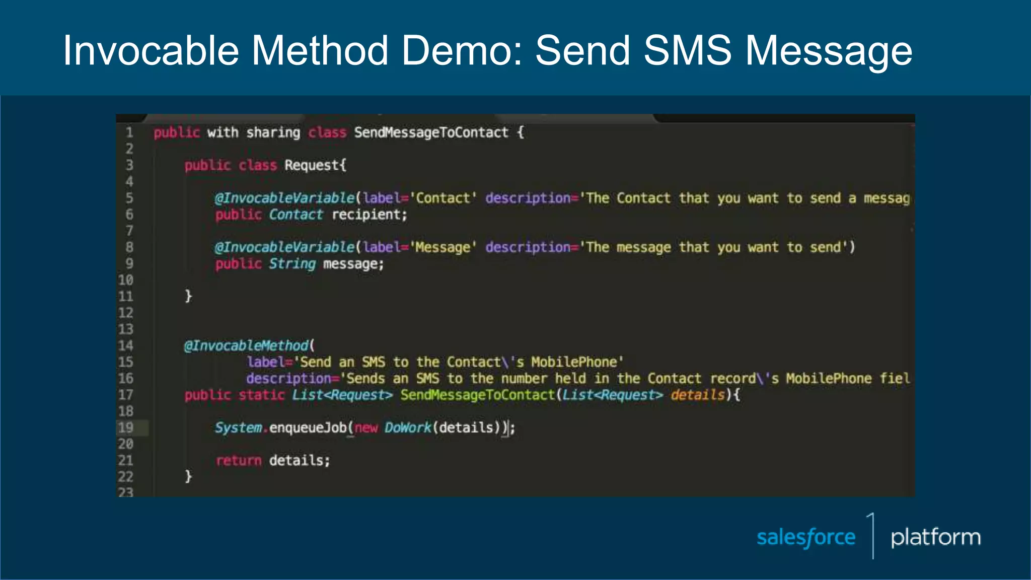 Invocable Method Demo: Send SMS Message
 