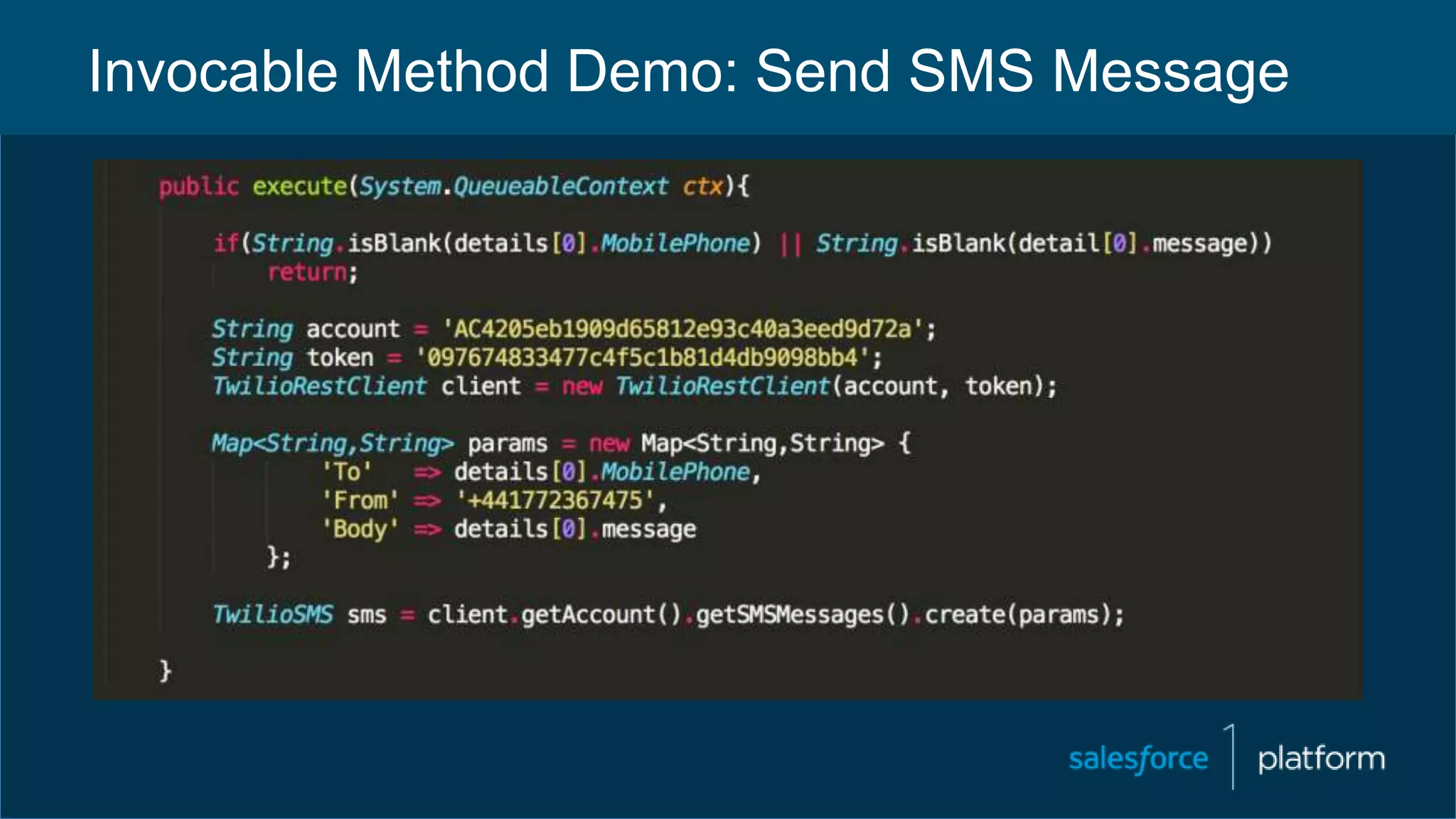 Invocable Method Demo: Send SMS Message
 
