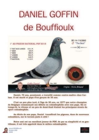 Goffin daniel 1er as pigeon national pdf vieux & 2e champion de belgique pdf