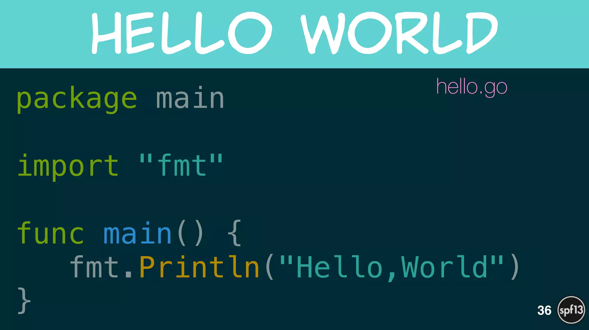 package main
!
import "fmt"
!
func main() {
fmt.Println("Hello,World")
}
Hello  World
36
hello.go
 