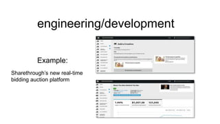 engineering/development
Example:
Sharethrough’s new real-time
bidding auction platform

 