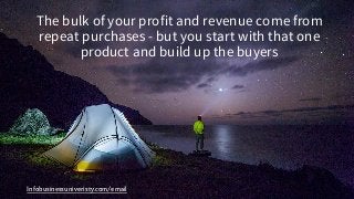 Infobusinessuniveristy.com/email
The bulk of your profit and revenue come from
repeat purchases - but you start with that one
product and build up the buyers
 
