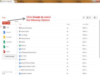 Click Create to select
the following Options