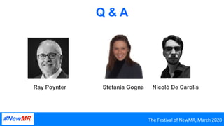 Q & A
The	Festival	of	NewMR,	March	2020	
Ray Poynter Nicolò De CarolisStefania Gogna
 