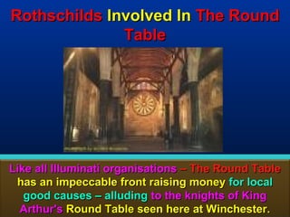 Rothschilds Involved In The Round
              Table




Like all Illuminati organisations – The Round Table
 has an impeccable front raising money for local
   good causes – alluding to the knights of King
  Arthur's Round Table seen here at Winchester. 105
 