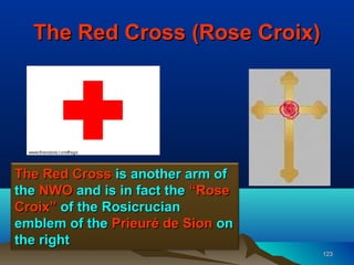 The Red Cross (Rose Croix)




The Red Cross is another arm of
the NWO and is in fact the “Rose
Croix” of the Rosicrucian
emblem of the Prieuré de Sion on
the right
                                   123
 