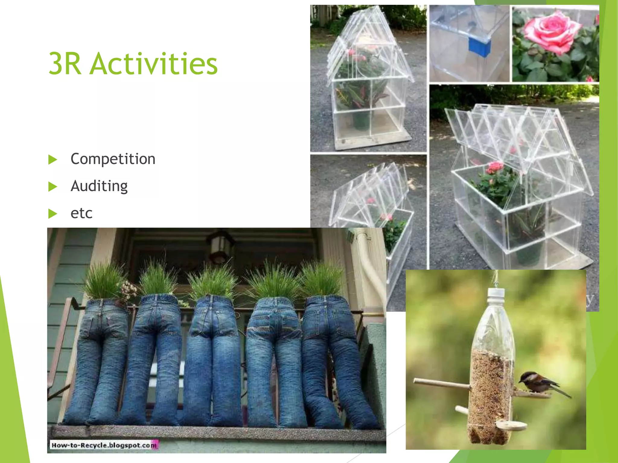 3R Activities
 Competition
 Auditing
 etc
 