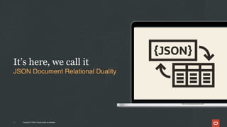 Copyright © 2024, Oracle and/or its affiliates
33
It’s here, we call it
JSON Document Relational Duality
 