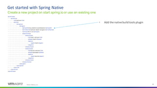 ©2021 VMware, Inc. 26
▪ Add the nativebuild tools plugin
Get started with Spring Native
Create a new project on start.spring.io or use an existing one
 