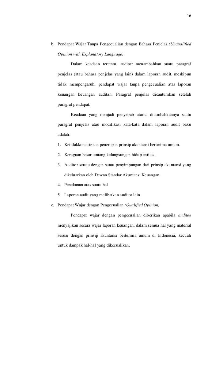 Contoh Laporan Audit Wajar Dengan Pengecualian Dengan Bahasa Penjelasan