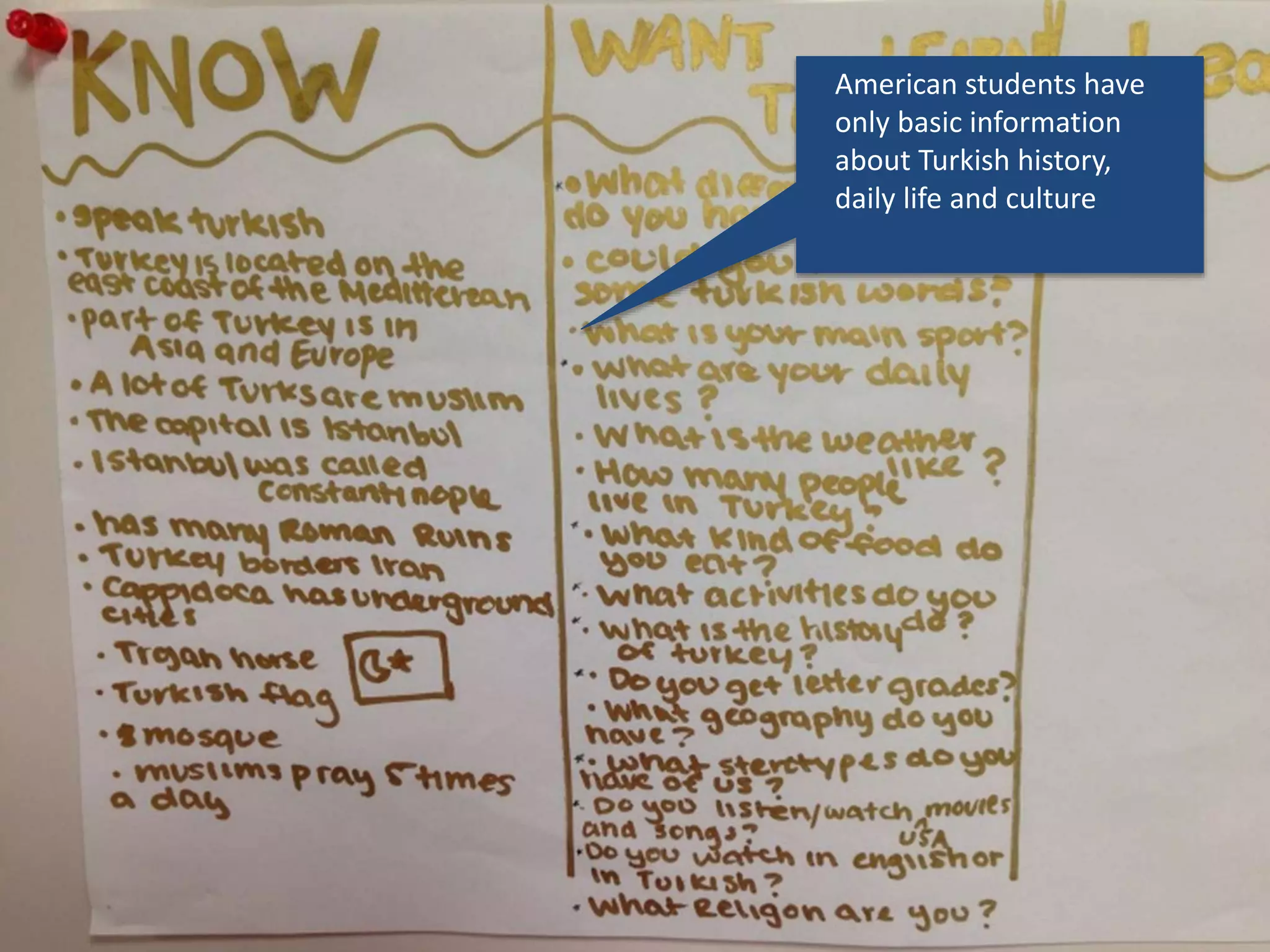 American students have 
only basic information 
about Turkish history, 
daily life and culture 
 