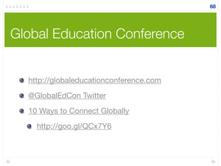 Global Education Conference
http://globaleducationconference.com

@GlobalEdCon Twitter 

10 Ways to Connect Globally 

http://goo.gl/QCx7Y6
68
 